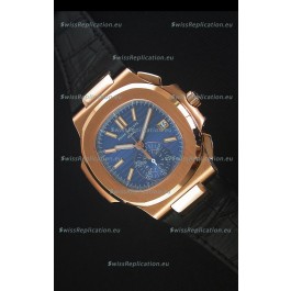 Patek Philippe Nautilus 5980 Chronograph Rose Gold in Blue Dial - 1:1 Mirror Replica