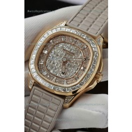 Patek Philippe Aquanaut 5062/450R-001 Rose Gold Diamonds Paved Swiss Replica Watch 