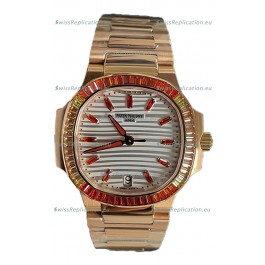 Patek Philippe Nautilus 7118R 35MM 1:1 Rose Gold Case White Dial 1:1 Mirror Replica Watch