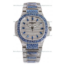 Patek Philippe Nautilus 7118R 35MM 1:1 Blue Diamonds Paved Watch in Steel Casing 