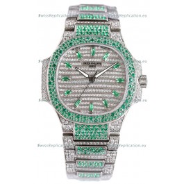 Patek Philippe Nautilus 7118R 35MM 1:1 Green Diamonds Paved Watch in Steel Casing 