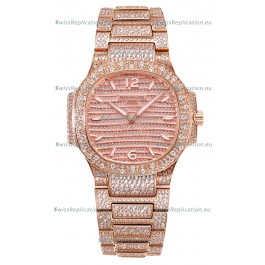 Patek Philippe Nautilus 7118R 35MM 1:1 Diamonds Paved Watch in Rose Gold Casing