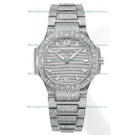 Patek Philippe Nautilus 7118R 35MM 1:1 Diamonds Paved Watch in Steel Casing 