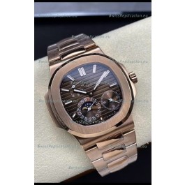 Patek Philippe Nautilus 5712/R 1:1 Quality Swiss Replica Watch in Brown Dial Rose Gold Strap