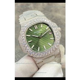 Patek Philippe Super Clone Nautilus 5711/1A-014 Diamonds Paved Edition Green Dial