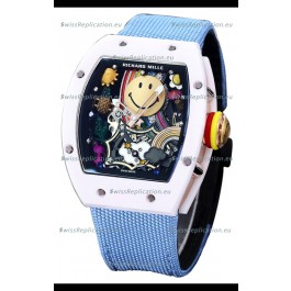 Richard Mille RM088 Smiley Tourbillon White Ceramic Casing Blue Nylon Strap Replica Watch 