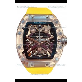 Richard Mille RM047 Samurai Genuine Tourbillon Watch Yellow Strap in Sapphires Casing 