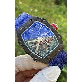 Richard Mille Super Clone RM67-02 Sebastien Ogier Black Carbon TPT 37 Grams Watch Blue Strap 