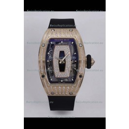 Richard Mille Super Clone RM07-01 Diamonds Paved 904L Rose Gold Casing Automatic Replica Watch