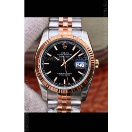 Rolex Datejust 36MM Cal.3135 Movement Swiss Replica Watch in 904L Steel Two Tone Casing Black Dial