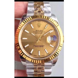Rolex Datejust 41MM Cal.3135 Movement Swiss Replica Watch in 904L Steel Two Tone Casing Gold Dial