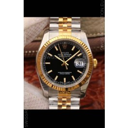 Rolex Datejust 36MM Cal.3135 Movement Swiss Replica Watch in 904L Steel Two Tone Casing Black Dial