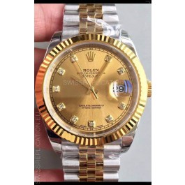 Rolex Datejust 41MM Cal.3135 Movement Swiss Replica Watch in 904L Steel Two Tone Gold Dial