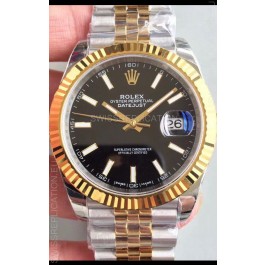 Rolex Datejust 41MM Cal.3135 Movement Swiss Replica Watch in 904L Steel Two Tone Black Dial