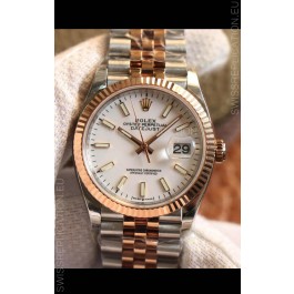 Rolex Datejust 36MM Cal.3135 Movement Swiss Replica Watch in 904L Steel Two Tone Casing White Dial