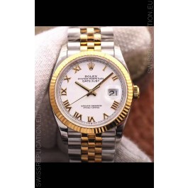 Rolex Datejust 36MM Cal.3135 Movement Swiss Replica Watch in 904L Steel Two Tone Casing White Dial