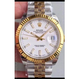 Rolex Datejust 41MM Cal.3135 Movement Swiss Replica Watch in 904L Steel Two Tone White Dial