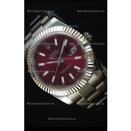 Rolex Datejust II 41MM with Cal.3136 Movement Swiss Replica Watch in Deep Red Dial Stick Markers 