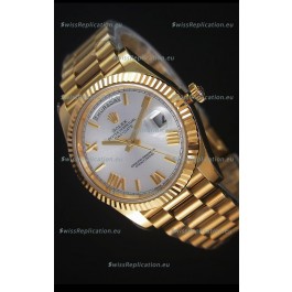 Rolex Day-Date 40MM Replica Watch in Silver dial with Roman Hour Numerals Cal.3255 Swiss Movement