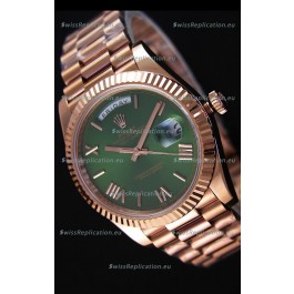 Rolex Day-Date 40MM Rose Gold in Green Dial with Roman Hour Numerals