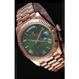 Rolex Day Date Japanese Replica Watch - Rose Gold Casing in Green Dial 40MM