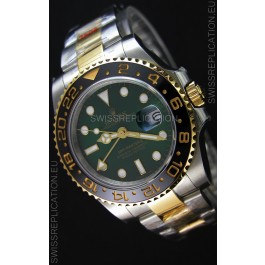 Rolex GMT Masters Japanese Replica Watch in Two Tone Rose Gold Casing Green Dial