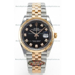 Rolex Super Clone Datejust ETA 3235 Movement 36MM Two Tone Rose Gold Swiss Black Dial Watch