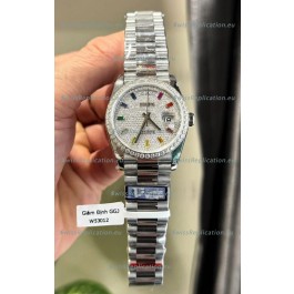 Rolex Day Date Super Clone White Gold Plated Custom Modified Diamonds Paved Watch 