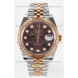 Rolex Super Clone Datejust ETA 3235 Movement 41MM Two Tone Rose Gold Plating Brown Dial Watch