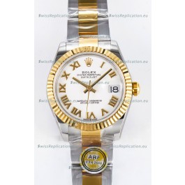 Rolex Super Clone Datejust ETA 2688 Movement 31MM Two Tone Yellow Gold Swiss White Dial