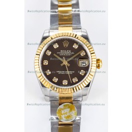 Rolex Super Clone Datejust ETA 2688 Movement 31MM Two Tone Yellow Gold Swiss Brown Dial