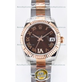 Rolex Super Clone Datejust ETA 2688 Movement 31MM Two Tone Rose Gold Swiss Brown Dial
