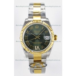 Rolex Super Clone Datejust ETA 2688 Movement 31MM Two Tone Yellow Gold Swiss Green Dial 
