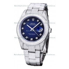 Rolex Datejust 41MM Swiss Replica - Iced Out Edition in Blue Dial 