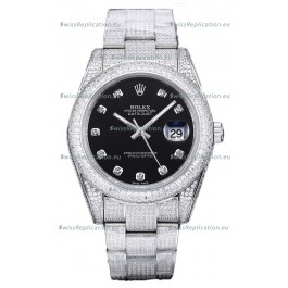 Rolex Datejust 41MM Swiss Replica - Iced Out Edition in Black Dial 