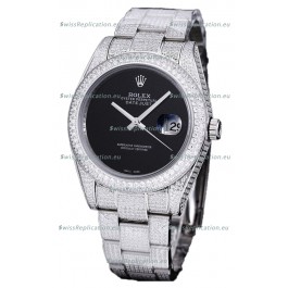 Rolex Datejust 41MM Swiss Replica - Iced Out Edition in Black Dial 