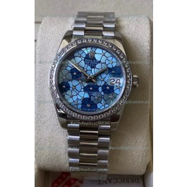 Rolex Datejust Ladies 31MM Cal.3135 Movement Swiss Replica Blue Motif Diamonds Bezel in 904L Steel Casing