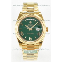Rolex Day Date Super Clone 18K Yellow Gold Watch 40MM - Green Dial 1:1 Mirror Quality