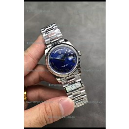 Rolex Day Date Super Clone Stainless Steel Blue Dial Small Roman Numerals Watch 36MM - 1:1 Mirror Quality