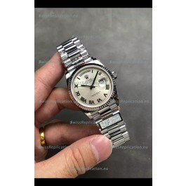 Rolex Day Date Super Clone Stainless Steel Silver Dial Roman Numerals Watch 36MM - 1:1 Mirror Quality