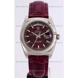 Rolex Day Date 904L Steel Casing Watch in Red Dial 36MM - 1:1 Mirror Quality