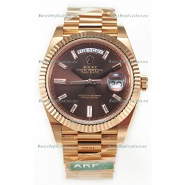 Rolex Day Date 40MM 1:1 Rose Gold in Brown Dial 1:1 Mirror Replica Watch