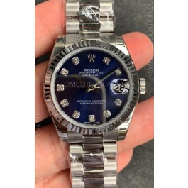 Rolex Datejust 31MM ETA-2671 Movement Swiss Replica in 904L Steel in Blue Dial 