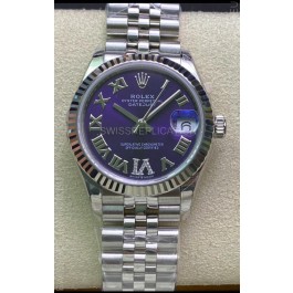 Rolex Datejust 31MM ETA-2671 Movement Swiss Replica in 904L Steel Purple Dial 