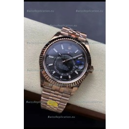 Rolex Sky-Dweller REF# 336935 Black Dial Watch in Rose Gold 904L Steel Case 1:1 Mirror Replica