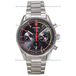 Tag Heuer Carrera Chronograph 42 Swiss Quartz Replica Watch Black Dial Steel Strap 