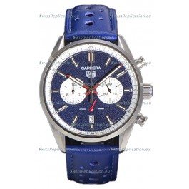 Tag Heuer Carrera Chronograph 43 Swiss Quartz Replica Watch Blue Dial Leather Strap 