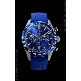 Tag Heuer Carrera Swiss Quartz Movement Replica Watch in Blue Dial - Blue Rubber Strap
