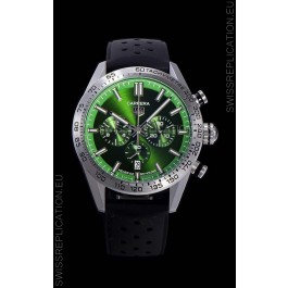 Tag Heuer Carrera Swiss Quartz Movement Replica Watch in Green Dial - Black Rubber Strap