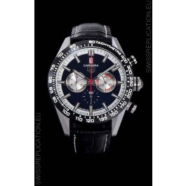 Tag Heuer Carrera Swiss Quartz Movement Replica Watch in Black Dial - Black Leather Strap